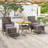 Gossi set mobilier gradina, 5 piese, gri, poliratan si lemn acacia