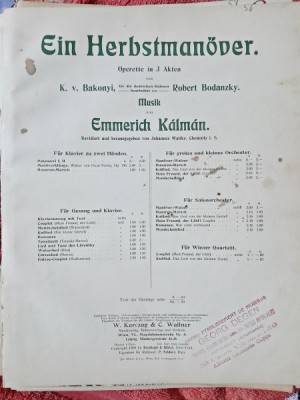 Ein Herbstmanoder, potpourri I = Emmerich Kalman partitura foto