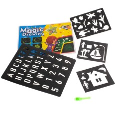 Plansa pentru Desenat cu Ajutorul Luminii Magice Led, 4 Sabloane Diferite, Stilou cu Lumina, Straluceste in Intuneric, Usoara si Subtire, 29 x 20.5 cm