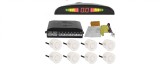 Kit Senzori de Parcare Fata Spate Universali AutoREY&reg; Premium cu Display si Avertizare Sonora, 8 Senzori, culoare Alba