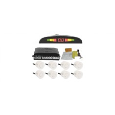 Kit Senzori de Parcare Fata Spate Universali AutoREY&reg; Premium cu Display si Avertizare Sonora, 8 Senzori, culoare Alba