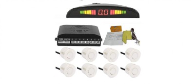 Kit Senzori de Parcare Fata Spate Universali AutoREY&amp;reg; Premium cu Display si Avertizare Sonora, 8 Senzori, culoare Alba foto