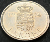 Moneda 1 COROANA - DANEMARCA, anul 1974 *cod 5206 = A.UNC +