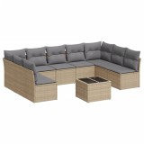 Cumpara ieftin Set canapele de gradina cu perne, 10 piese, bej, poliratan