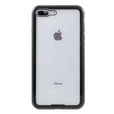 Husa compatibila cu Iphone 7 Plus / 8 Plus - Sticla Fata+Spate 360 grade, Cadru metalic cu magneti, negru foto