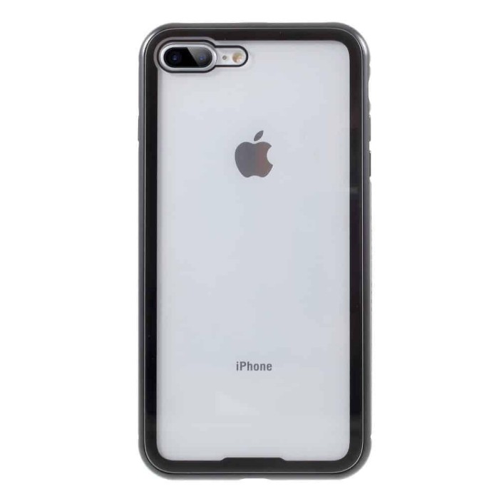 Husa compatibila cu Iphone 7 Plus / 8 Plus - Sticla Fata+Spate 360 grade, Cadru metalic cu magneti, negru