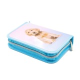 Penar neechipat Doggy,1 compartiment, 2 extensii, roz cu turcoaz,20x14x4 cm