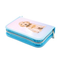 Penar neechipat Doggy,1 compartiment, 2 extensii, roz cu turcoaz,20x14x4 cm