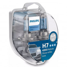 Set 2 becuri Philips H7 WhiteVision Ultra 4200K 12V 55W + BONUS 2 becuri W5W WhiteVision 12972WVUSM