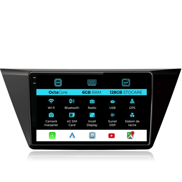Navigatie Dedicata Volkswagen Touran (2015 - 2020), 10Inch, 6Gb Ram, 128Gb Stocare, Carplay