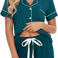 ng Femei Buton în jos pijama set V-Neck mânecă scurtă Sleepwear Soft Pj Seturi S