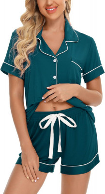 ng Femei Buton &amp;icirc;n jos pijama set V-Neck m&amp;acirc;necă scurtă Sleepwear Soft Pj Seturi S foto