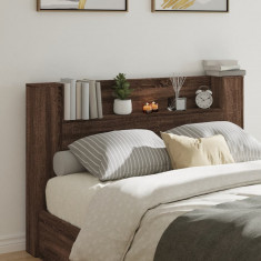 vidaXL Tăblie de pat cu dulap și LED, stejar maro, 160x16,5x103,5 cm