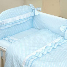 Lenjerie 3 piese cu protectie laterala Baby Chic din bumbac 120x60 cm blue