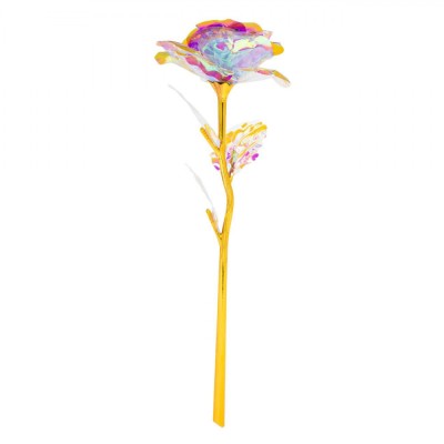 Trandafir Decorativ Holografic, Lumină Inclusă, Multicolor, Lungime 24 cm foto