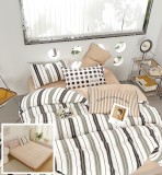 Cumpara ieftin Lenjerie Pat Bumbac 6 Piese Cu Elastic Nadeea Bej/Crem 180x200 cm