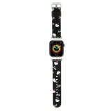 Curea pentru Apple Watch 1/2/3/4/5/6/7/8/9/10/SE/SE 2 (38/40/41/42mm) - Hello Kitty Strap Leather Heads &amp; Bows Pattern (HKAWMPSAPSK) - Black