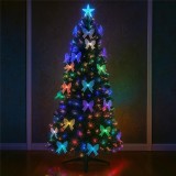 Cumpara ieftin Brad artificial cu fibra optica si fundite, 180 cm, stea, lumini multicolor, suport metalic