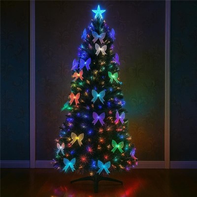 Brad artificial cu fibra optica si fundite, 180 cm, stea, lumini multicolor, suport metalic foto