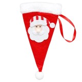 Husa decorativa festiva pentru 3 tacamuri flippy, model caciulita cu mos craciun, material textil si poliester, 19 x 10 cm, rosu