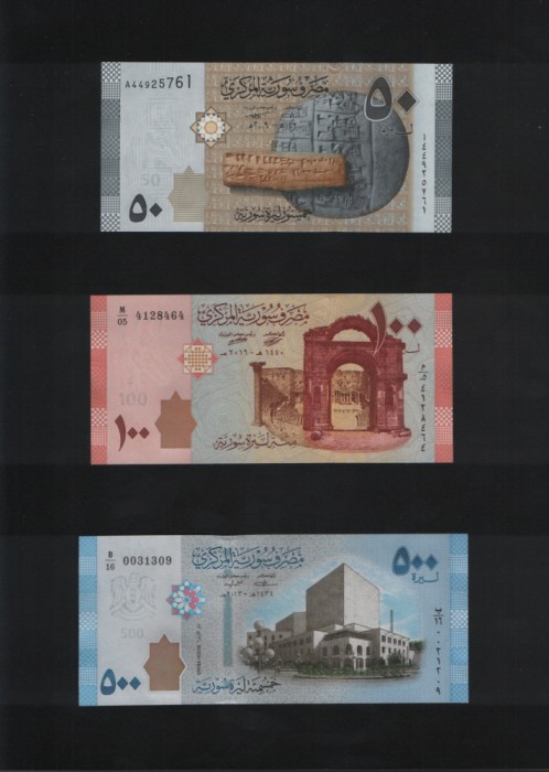 Set Siria 50 + 100 + 500 pounds unc