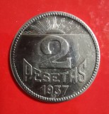 SV * Spania 2 PESETAS 1937 * RAZBOIUL CIVIL * Consiliul Prov. Asturias si Leon, Europa, Nichel