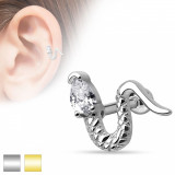 Piercing pentru ureche din oțel inoxidabil - șarpe ondulat cu zirconiu triunghiular - Culoare Piercing: Argintiu
