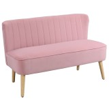 Sofa 2 locuri din stofa HOMCOM Canapea tapitata Canapea dubla Mobilier de living Canapea din lemn Material textil moale Spuma de poliester Roz 117 x 5