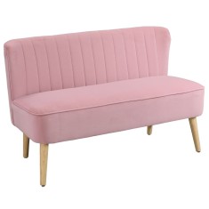 Sofa 2 locuri din stofa HOMCOM Canapea tapitata Canapea dubla Mobilier de living Canapea din lemn Material textil moale Spuma de poliester Roz 117 x 5
