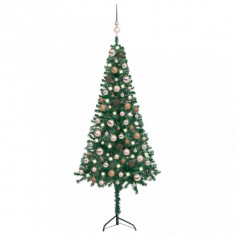 Set brad Crăciun artificial de colț LED&globuri verde 120cm PVC