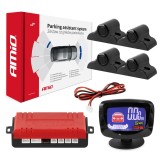 Set senzori de parcare LED-Graf AMiO Truck, 4 senzori negri exteriori 19 mm, afisaj LED grafic, 12V, raza 0-2,5 m, 40KHz, cod 02280