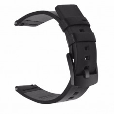 Curea piele naturala, compatibila Sony Smartwatch 2 SW2, telescoape QR, Negru