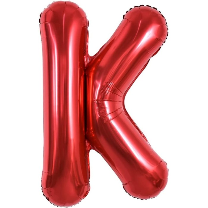 Balon folie metalizata litera k, flippy, 40 cm, umflati cu heliu sau aer, ambalaj individual, pai inclus, rosu