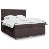 VidaXL Pat box spring cu saltea, maro &icirc;nchis, 200x200 cm, textil
