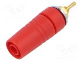Conector banană 4mm roșie aurit 24A 1kV Hirschmann T&amp;M