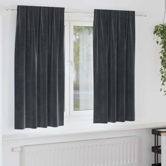 vidaXL Draperii opace cu bandă superioară, 2 buc., gri &icirc;nchis, catifea