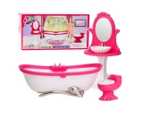 Set de baie pentru papusi, cada, toaleta, chiuveta cu oglinda, roz / alb, 25.5 x 15 x 10.5 cm, Lean 28111