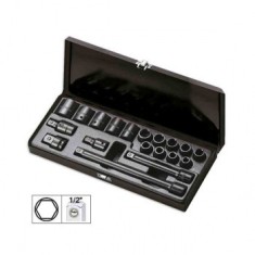 SET DE 19 PIESE DE IMPACT DE 1/2` CU 14 TUBULARE HEX. + ADAPTOARE