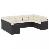 Cumpara ieftin Set mobilier de gradina cu perne, 9 piese, negru, poliratan