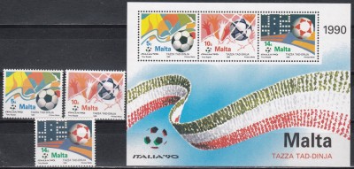Malta 1990 - Cupa Mondială de fotbal - Italia, Serie + Colita, MNH foto
