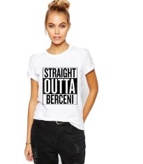 Tricou dama, Straight Outta Berceni, Alb - L