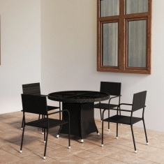 Set mobilier de gradina, 5 piese, negru, poliratan