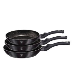 Set 3 tigai Carbon Pro Berlinger Haus BH 6903, marmorate, gri inchis, antiaderente, inductie