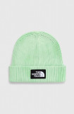 The North Face caciula din bumbac culoarea verde, bumbac, din tricot gros