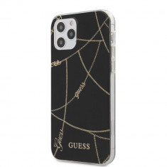 Husa Guess pentru iPhone 12 Pro Max 6.7&amp;quot;, Gold Chain Collection, Negru foto