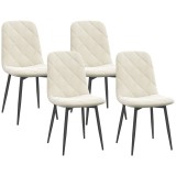 HOMCOM Set de 4 scaune de diningroom capitonate cu spătar &icirc;nalt, picioare din oțel și material textil cu aspect de catifea, crem | Aosom Romania