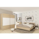 Set mobilier dormitor mdf natur stejar sonoma alb, pat 160x200 cm, Gabriela 201.6x62x200 cm