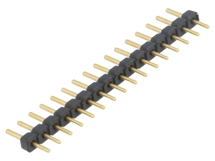 Conector șir pini 1x16 aurit, THT