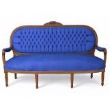 Sofa Madamme Pompandour lemn mahon stil baroc tapiterie albastra eleganta