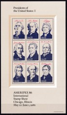 DB1 Istoria SUA Presedinti Americani 1986 Ameripex 4 x MS MNH + folder 5 poze